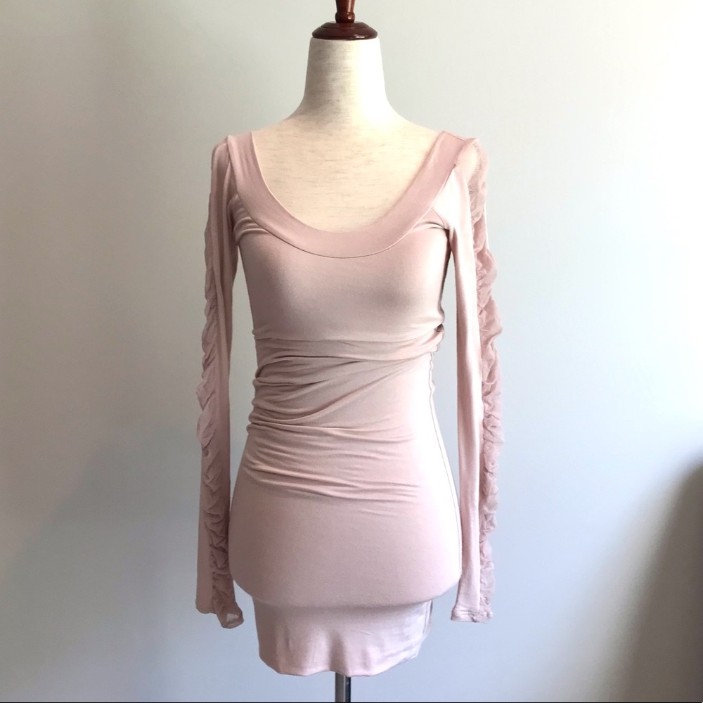 Long sleeve Fitted Bebe Mini Dress Sheer Sleeve